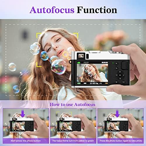 4K Digital Camera Auto Focus 48MP Vlogging Video Camera for YouTube Photography Cameras for Beginners Travel Portable Compact Point and Shoot Camera with Viewfinder Flash 32G Memory Card - Image 2