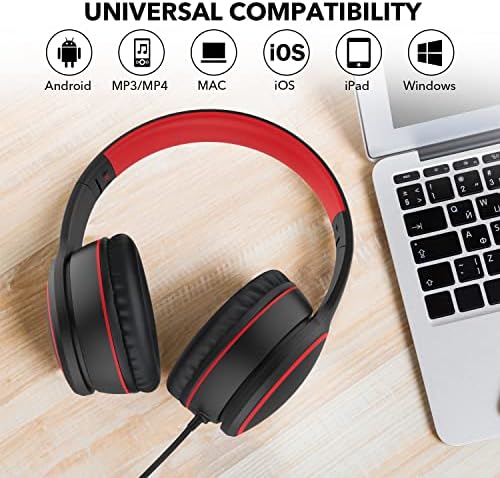 RORSOU R10 On-Ear Headphones with Microphone, Lightweight Folding Stereo Bass Headphones with 1.5M No-Tangle Cord, Portable Wired Headphones for Smartphone Tablet Computer MP3 / 4 (Black) - Image 6