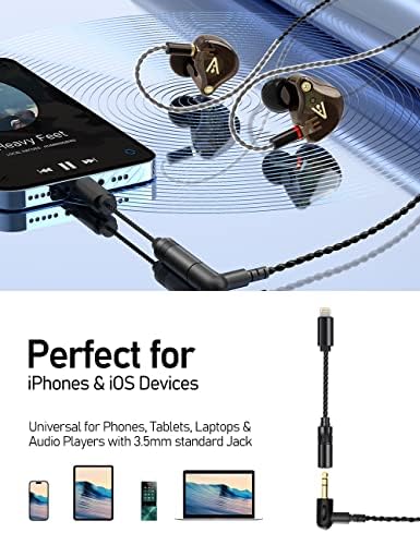 Vibes 201L Wired Earbuds in-Ear Headphones, Lightning to 3.5mm Adapter & Braided Cord, Noise Isolating Bass Driven Earphones, Carry Case, Ear Buds Tips, 3.5mm Jack (Clear Brown, No Mic) - Image 4