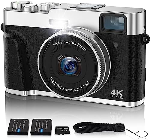 4K Digital Camera Auto Focus 48MP Vlogging Video Camera for YouTube Photography Cameras for Beginners Travel Portable Compact Point and Shoot Camera with Viewfinder Flash 32G Memory Card
