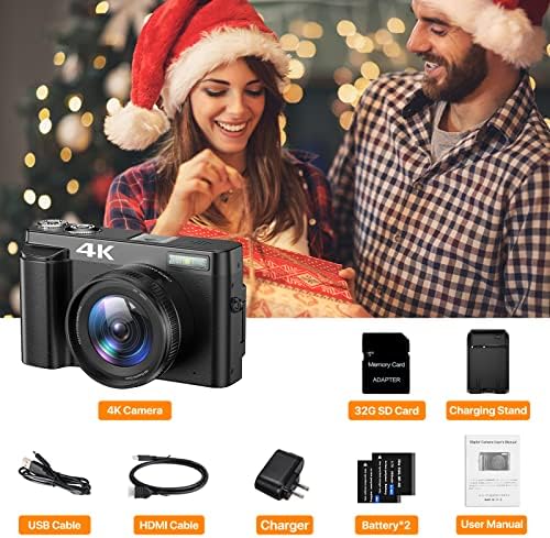 4K Digital Camera for Photography Autofocus 16X Digital Zoom, 48MP Vlogging Camera with 32GB SD Card, 3'' 180° Flip Screen Compact Camera,2 Batteries - Image 6