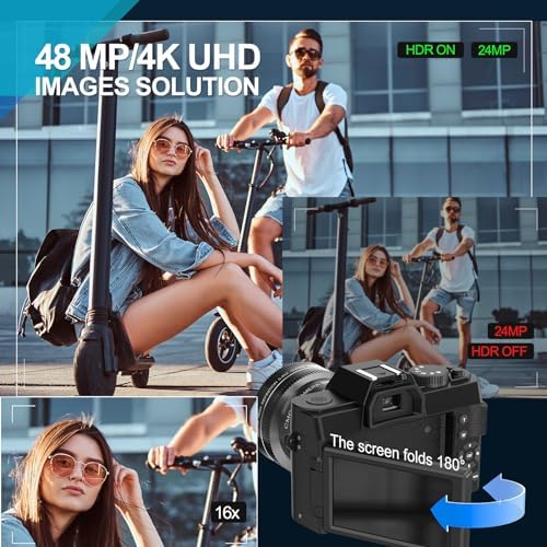 48MP Digital Cameras for Photography, 4K Autofocus Vlogging Camera for YouTube with 32GB TF Card & 2 Batteries,16X Zoom Anti-Shake Video Camera with 52mm Wide Angle and Macro Lens - Image 2