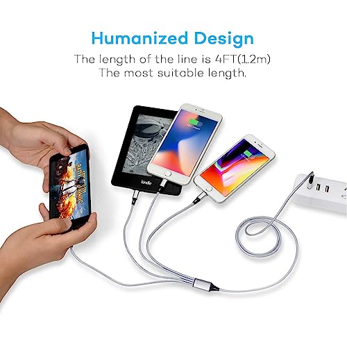 Multi Charging Cable, USB Cable 3A 4FT Nylon Braided Universal 4in1 Charger Adapter Type-C/Micro Port, Compatible with Cell Phones and More (Silver, 2Pack) - Image 7