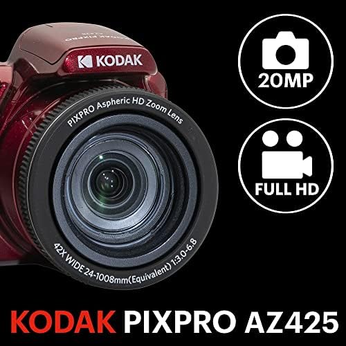 KODAK PIXPRO AZ425-RD 20MP Digital Camera 42X Optical Zoom 24mm Wide Angle 1080P Full HD Video Optical Image Stabilization Li-Ion Battery 3" LCD Vlogging Camera (Red) - Image 2