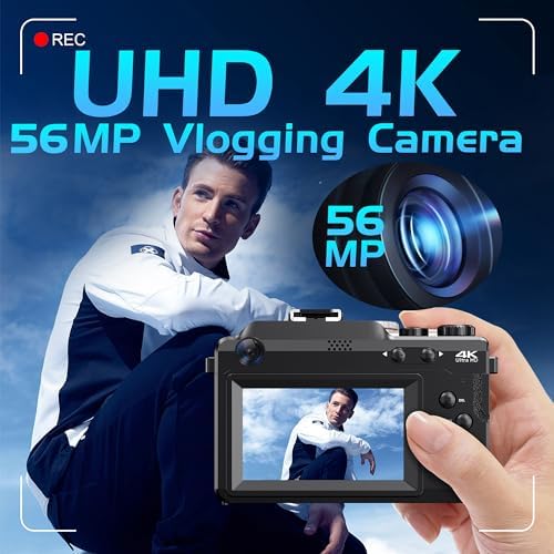 Camera for Photography, 4K Digital Camera Anti-Shake 56MP Compact Video Camera with 18X Digital Zoom, Travel Autofocus WiFi Vlogging Camera Point and Shoot Camera with 64GB TF Card, 2 Batteries - Image 2