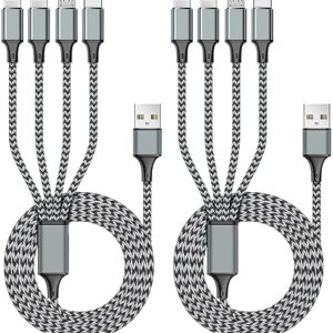 Puxnoin Multi Charging Cable 6FT 2Pack Multi Charger Cable 4 in 1 Universal Multiple USB Cable Fast Charging Cord with Type-C, Micro USB Port for Most Cell Phone, Tablets