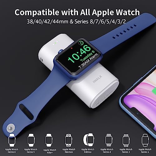 iWALK Portable Charger for iWatch, 9000mAh Power Bank with Built in Cable, Battery Pack Charger Portable Compatible with Apple Watch Series 8/7/6/Se/5/4/3/2, iPhone14/13/12/12 Pro Max/ 11/6s - Image 2