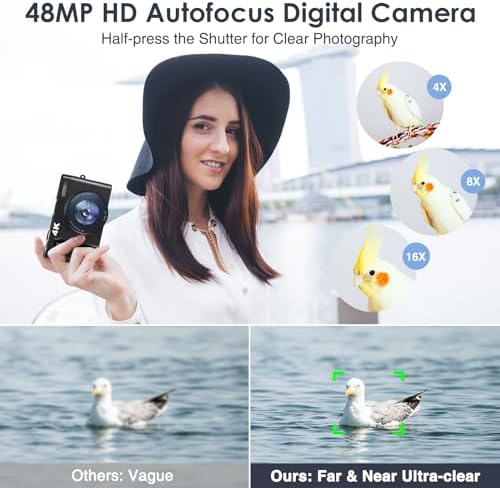 Newest 4K Digital Camera for Photography and Video, 48MP Vlogging Camera with SD Card Autofocus Anti-Shake, 3'' 180° Flip Screen 16X Zoom Digital Camera with Flash, Compact Digital Camera for Travel - Image 9