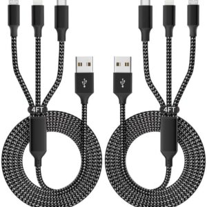 IDiSON Multi Charging Cable(2Pack 4FT), 3 in 1 Charger Cable Nylon Braided Multiple USB Cable Universal Charging Cord with Type-C, Micro USB and IP Port for Cell Phones and More
