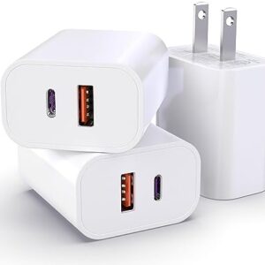 TT&C USB C Charger Block, 20W Dual Port PD+QC Power Wall USB C Adapter, Fast Type C Charging Plug for iPhone 15/14/13/12/11/Pro Max/XS/XR/X, Samsung Galaxy, LG and More-3Pack