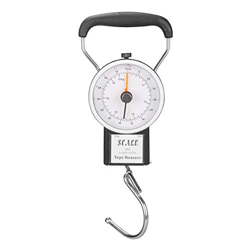Manual Luggage Suitcase Scale with Built-in Tape Measure Weighs Bags to 75lbs.- Up to 39" Long - Black-One Size