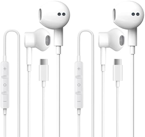 2 Pack-USB C Headphones for i-Phone 15,Type C with Microphone Volume Control Noise Canceling Earphones with Smartphone i-Phone 15 Pro Max,iPad Pro, Most USB C Jack Devices