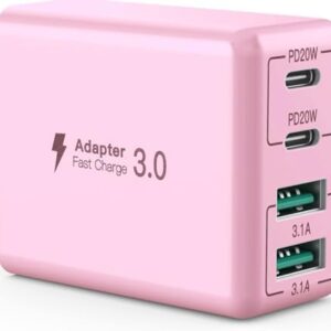 USB C Wall Charger, 40W 4-Port USB C Charger Block, Fast Charging Block Dual Port PD+QC Wall Plug Multiport Type C Compatible with iPhone 14/13/12/11/Pro Max/XS/XR/8/7, Tablet(Pink)