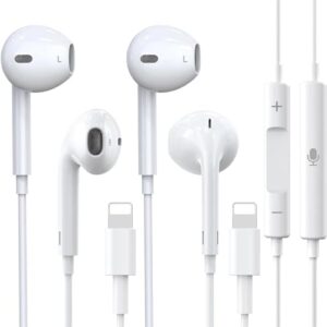 2 Pack Apple Earbuds for iPhone Headphones Wired Lightning Earphones [Apple MFi Certified] Built-in Mic & Volume Control Compatible with iPhone 14/13/12/11/XR/XS/X/Pro/Pro Max, Support All iOS System