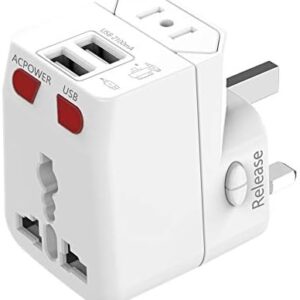 Universal Travel Adapter - 2 USB Ports Wonplug International Power Plug Adapter Small Wall Charger Adaptor for European US UK Thailand NZ Australia 150+Countries White