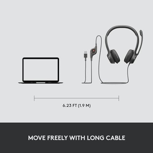 Logitech H390 Wired Headset for PC/Laptop, Stereo Headphones with Noise Cancelling Microphone, USB-A, in-Line Controls for Video Meetings, Music, Gaming and Beyond - Black - Image 8