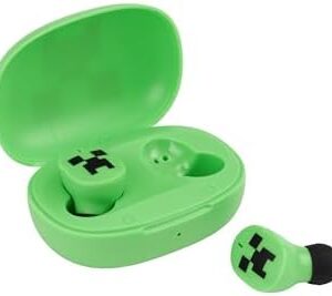 eKids Minecraft Bluetooth Earbuds with Microphone, Wireless Earbuds with Charging Case for Ear Buds, Designed for School, Home, or Travel
