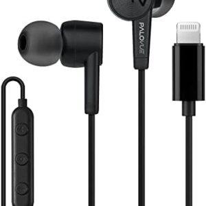 PALOVUE iPhone Headphones Earbuds Earphones wtih Lightning Connector Apple MFi Certified Compatible 14 13 12 11 Pro Max X XS XR 8 7 Plus with Microphone Controller SweetFlow Black