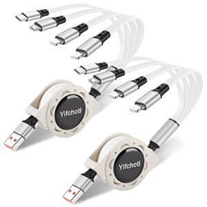 Multi Charger Cable Retractable USB Multiple Charging Cord with 2*iOS/Type C/Micro Port Adapter 4 in 1 Fast Charging Compatible Cell Phones Tablets Universal Use(2 Pack-3.3FT)