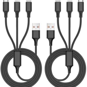 3 in 1 Charging Cable Multi Phone Charger 3 Way Charger Cord Multiple Devices USB Cable Type C/Micro USB for iPhone/Android/Tablet/Samsung Galaxy/iPad/Cell Phone (2 Pack 4FT)