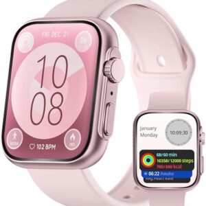 Smart Watches for Women [AMOLED 46mm], Bluetooth Call, 24/7 Heart Rate/SpO2/Sleep/Stress Monitor, GPS Fitness Tracker, 120+ Sports Modes, Water Resistant Fitness Smartwatch for iOS Android (GoldPink)