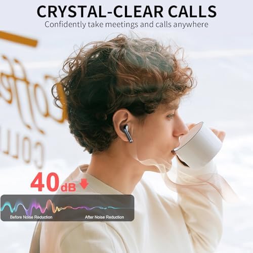 Wireless Earbuds Bluetooth Headphones 5.3 Bass Stereo Earphones, 40H Playtime Ear Buds with LED Power Display, Bluetooth Earbud with Noise Cancelling Mic IPX7 Waterproof Earbuds for iOS Android - Image 4