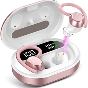 Ear buds Wireless Earbuds, HiFi Stereo Bluetooth 5.3 Running Headphones with Dual LED Display 30Hrs Playtime, Built-in Mic, Type-C, in-Ear Bluetooth Earphones with Earhooks for Sport, Rose Gold