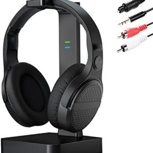 Wireless Headphones for TV Watching with Digital Optical RCA 2.4GHz RF Transmitter Charging Dock, Over Ear Headset with 3 Audio Modes, 197FT Wireless Range, 10Hrs Audio Playtime