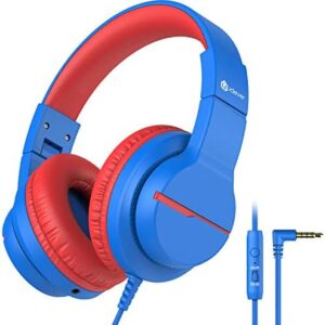 iClever Kids Headphones for School Travel, Safe Volume 85/94dB, HD Mic Stereo Sound Over-Ear Girls Boys Headphones for Kid, FunShare Foldable 3.5mm Wired Kids Headphones for iPad Computer