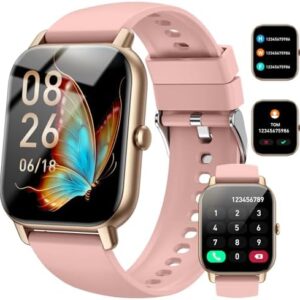 Smart Watch (Answer/Make Calls), 1.85" Smart Watches for Men Women 110+ Sport Modes Fitness Tracker with Sleep Heart Rate Monitor, Pedometer, IP68 Waterproof Fitness Watch for iOS Android, New Pink