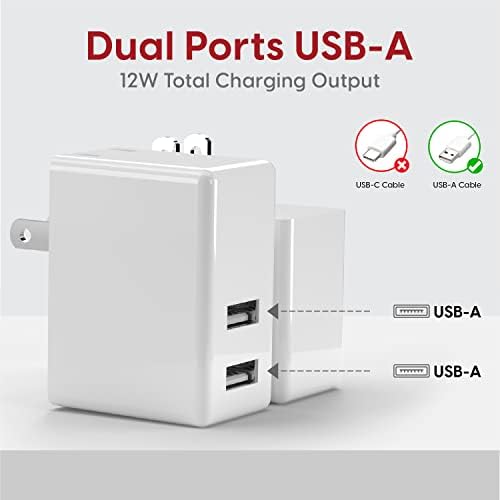 USB Wall Charger 12W/2.4A by TalkWorks - Dual Port Universal Cell Phone Charger Adapter For Apple iPhone, iPad, Nintendo Switch, Android for Samsung Galaxy, Bluetooth Speaker, Tablet - White - Image 2
