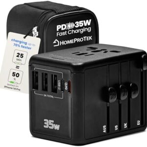 PD 35W Universal Travel Adapter Worldwide - 6in1 Powerful European Travel Plug Adapter with 3 USB-A, 35W PD Fast Charging Port USB C Wall Charger - All in One International Plug Adapter