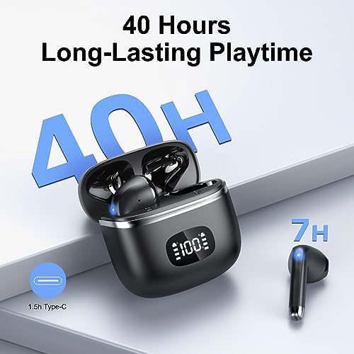 Wireless Earbuds Bluetooth Headphones 5.3 Bass Stereo Earphones, 40H Playtime Ear Buds with LED Power Display, Bluetooth Earbud with Noise Cancelling Mic IPX7 Waterproof Earbuds for iOS Android - Image 3