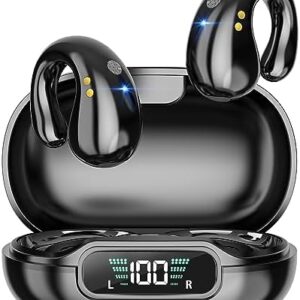 Open Ear Clip Headphones, Wireless Earbuds Bluetooth 5.3 Sports Earphones Built-in Mic with Ear Hooks, 36H Playtime Charging Case LED Display, IP7 Waterproof Fitness Ear Buds for Exercise