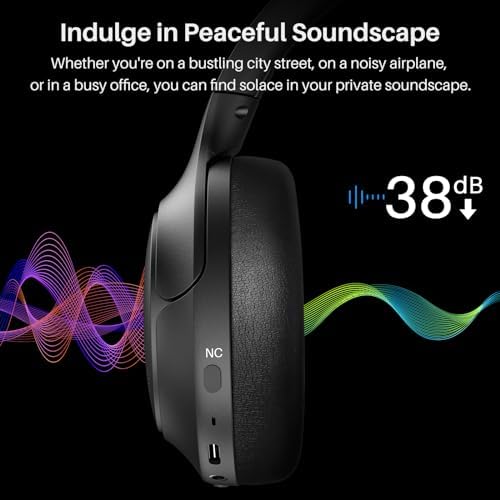 TOZO HT2 Hybrid Active Noise Cancelling Headphones, Wireless Over Ear Bluetooth Headphones, 60H Playtime, Hi-Res Audio Custom EQ via App Deep Bass Comfort Fit Ear Cups, for Home Office Travel - Image 3