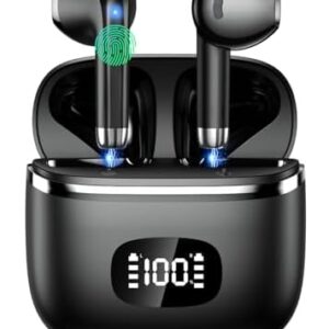 Wireless Earbuds Bluetooth Headphones 5.3 Bass Stereo Earphones, 40H Playtime Ear Buds with LED Power Display, Bluetooth Earbud with Noise Cancelling Mic IPX7 Waterproof Earbuds for iOS Android