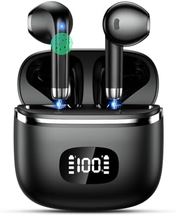 Wireless Earbuds Bluetooth Headphones 5.3 Bass Stereo Earphones, 40H Playtime Ear Buds with LED Power Display, Bluetooth Earbud with Noise Cancelling Mic IPX7 Waterproof Earbuds for iOS Android