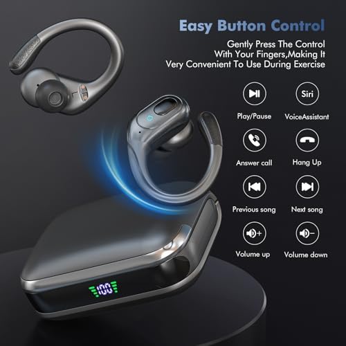 sajawass Wireless Earbuds Bluetooth Headphones 75Hrs Playback with LED Diaplay Charging Case Noise Cancelling Ear Buds with Earhooks, IPX7 Waterproof Over Ear Earphones for Sports Running Workout - Image 3