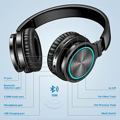 Picun B12 Wireless Headphones,HD Stereo Sound Over Ear with Built-in Microphones, Deep Bass 20 Hours Playtime, Fast Charge Bluetooth 5.2 Headset for Adults, School, Travel, Black - Image 7
