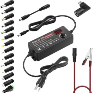 SHNITPWR 72W universal Power Supply Adjustable DC 3V ~ 24V 3A AC/DC Adapter with USB C Charger PD 65W Upgraded 100V-240V AC to DC Converter Variable Power Adapter, 14 Tips, Alligator Clips Power Cable