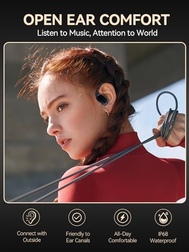Ture Wireless Bone Conduction Earphones, OWS Open Ear Headphones with Earhooks, Bluetooth 5.3, Up to 60H Playtime with Case, IP68, AAC/SBC, for Cycling Yoga Workouts - Image 2