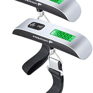 Fosmon Digital Luggage Scale (2 Pack), LCD Display Backlight Temperature Baggage Scale w/ 110lbs Capacity, Portable Stainless Steel Hanging Luggage Weight Scale w/ Tare Function for Travelers - Silver