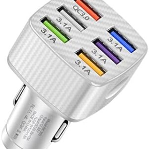 Ajxn Pack-1 Car Charger Adapter, 6 USB Multi Port Fast Charger, QC3.0 USB Fast Charger, Universal for Most Cell Phones, iPhone (White)