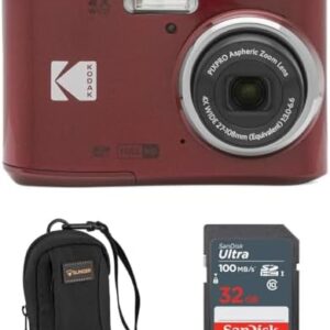 Kodak PIXPRO FZ45 Friendly Zoom 16MP Full HD Digital Camera, Red, Bundle with 32GB Memory Card and Camera Bag