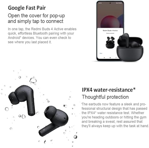 Xiaomi Redmi Buds 4 Active, Advanced Bluetooth® 5.3, 12mm Dynamic Driver, Google Fast Pair, Up to 28 Hours* Long Listening time with case, Graphite Black - Image 7