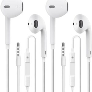 Wired Earbuds 2 Pack, Earbuds HiFi Stereo Wired Earphones Headphones with Microphone Volume Control Compatible with iPad, Laptop, MP3, Android Smartphones, Fits All 3.5mm Jack Device
