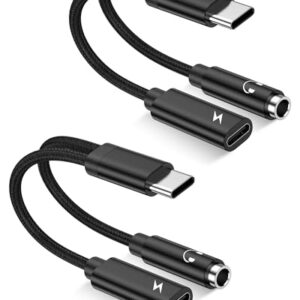 2Pack 2 in 1 USB C to 3.5mm Aux Adapter, Android Dongle C to C Fast Charging for Samsung Galaxy, Apple iPhone 15 Headphone Jack Adapter, 60W PD Aux Audio Cord Adoptor, Aux Male to Female Converter