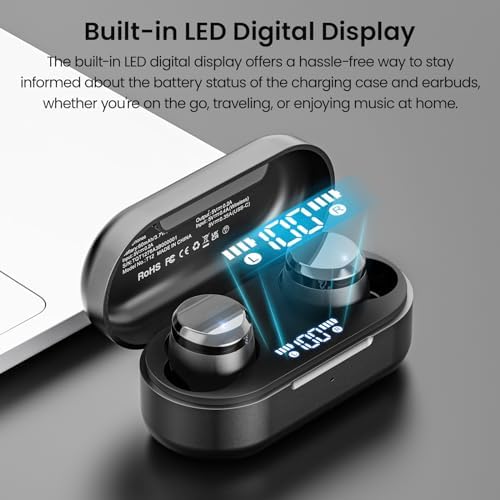 TOZO T12 Wireless Earbuds Bluetooth 5.3 Headphones Built-in ENC Noise Cancelling Mic, 55 Hrs Playtime App Customize EQ IPX8 Waterproof LED Digital Display Premium Sound Headset Black - Image 2