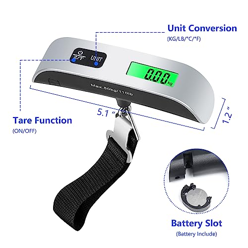 VIGIND Digital Luggage Weight Scale,110lbs Portable Handheld Scale with Backlit LCD Display&Hook,Suitcase Scale with Temperature Senso,Travel Essentials Accessories for Travel - Battery Included - Image 2