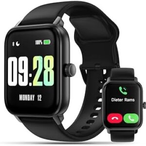 KEEPONFIT Smart Watch Answer/Make Calls, 1.85" Aluminum Case Alexa Built-in Fitness Watch IP68 Waterproof/100 Sports Modes/Heart Rate for iOS/Android